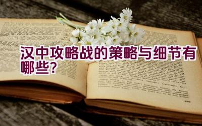 汉中攻略战的策略与细节有哪些？插图